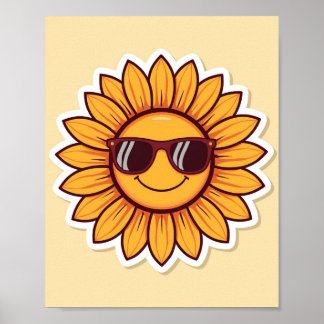 Cool Sunflower with Sunglasses ポスター