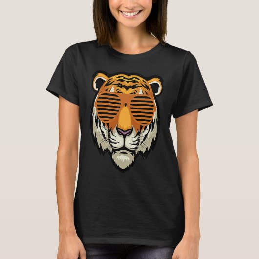 Cool Sunglasses Bengal Tiger Black and Orange Tシャツ (正面)