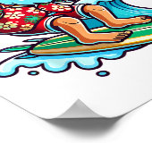 Cool Surfing Santa Christmas In July Summer Beach  ポスター (角)