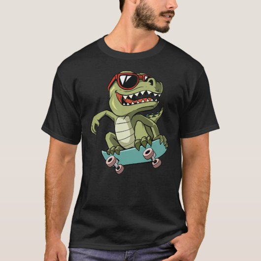 Cool T-Rex Dinosaur Skateboard Tシャツ (正面)