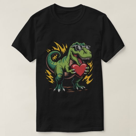 Cool T-Rex Dinosaur Valentine's Day Heart Sunglass Tシャツ (デザイン正面)