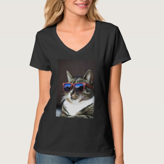 Cool Tabby Cat Wearing Sunglasses Tシャツ (正面)