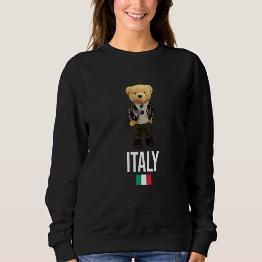 Cool Teddy Bear in Italy Style Illustration Graphi スウェットシャツ (正面)
