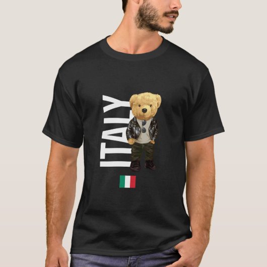 Cool Teddy Bear in Italy Style Illustration Graphi Tシャツ (正面)