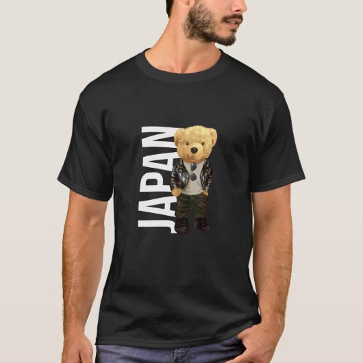Cool Teddy Bear in Japan Style Illustration Graphi Tシャツ (正面)