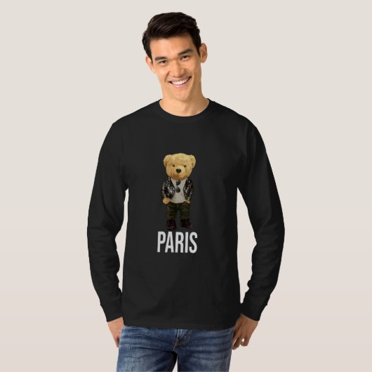 Cool Teddy Bear in Paris France Illustration Graph Tシャツ (正面フル)