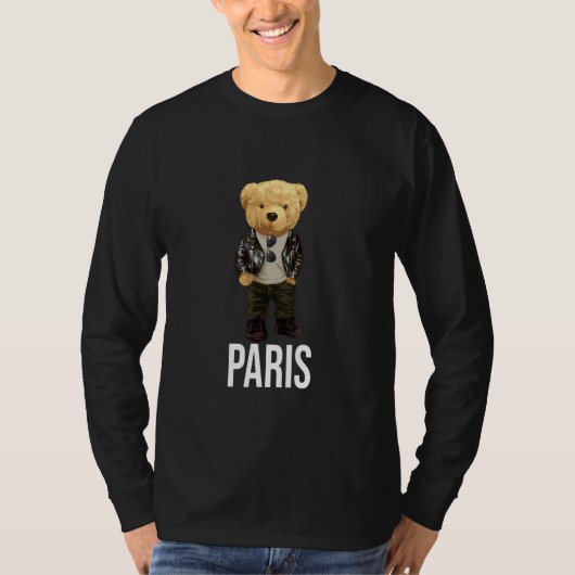 Cool Teddy Bear in Paris France Illustration Graph Tシャツ (正面)