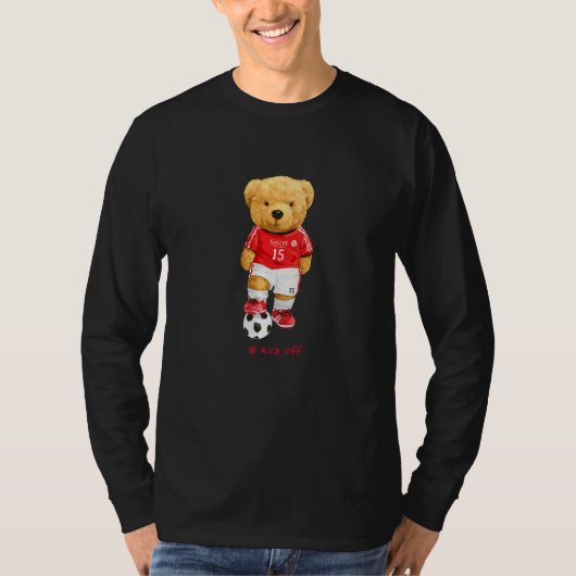 Cool Teddy Bear Soccer Kick Off Style Illustration Tシャツ (正面)