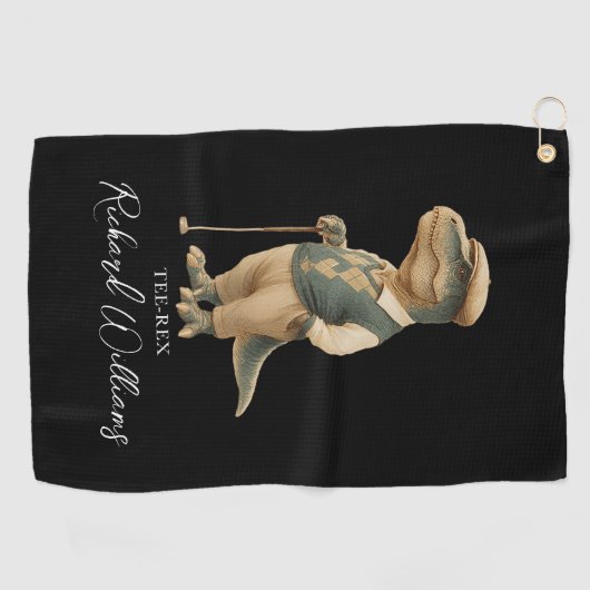 Cool Tee-Rex Golfer Dinosaur Signature Name ゴルフタオル (横)