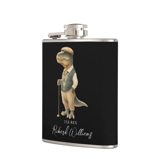 Cool Tee-Rex Golfer Dinosaur Signature Name フラスク (左)