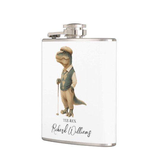 Cool Tee-Rex Golfer Dinosaur Signature Name フラスク (左)