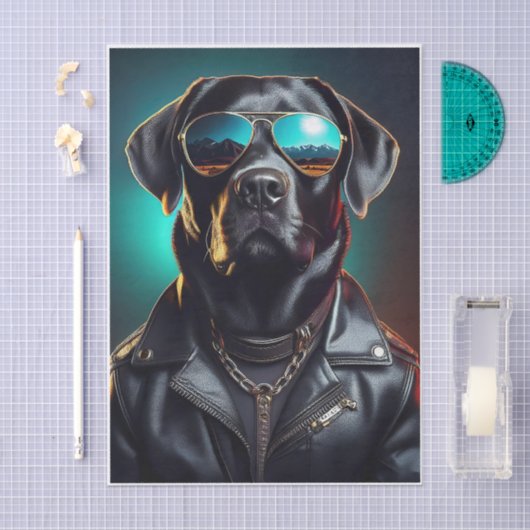 Cool Terrence, Black Lab in Leather Jacket Tissue 薄葉紙 (クラフト)