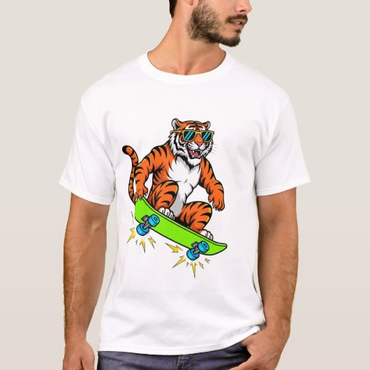 Cool Tiger on Skateboard – Retro Street Style Cart Tシャツ (正面)
