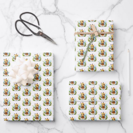Cool tiled unisex baby bee pattern  ラッピングペーパーシート (正面)
