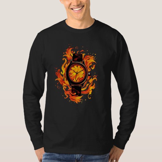 Cool Timepiece with Fire and Flames Tシャツ (正面)