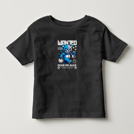 Cool Toddler Bandit Bear T-Shirt - Funny "Wanted"  トドラーTシャツ (正面)