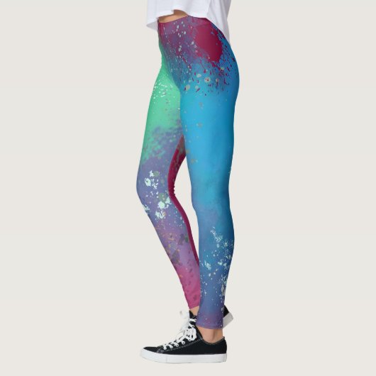 Cool Tones Abstract Oil Paint Gradient Leggings レギンス (左)