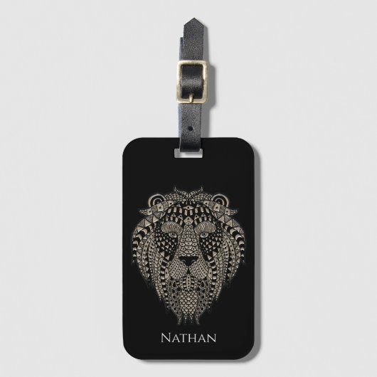 Cool Tribal Metallic Lion Head Personalised ラゲッジタグ (正面縦)