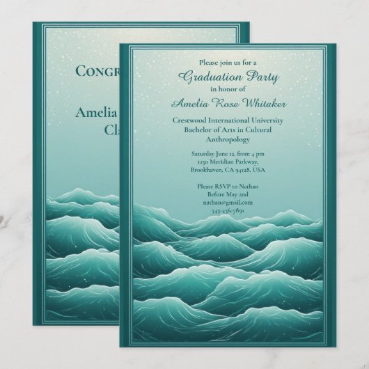 Cool Tropical Beach Waves Seaside Graduation Party 招待状 (正面/裏面)