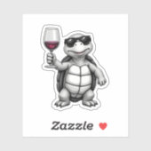 cool turtle drinking red wine art print_1 (1) シール (シート)
