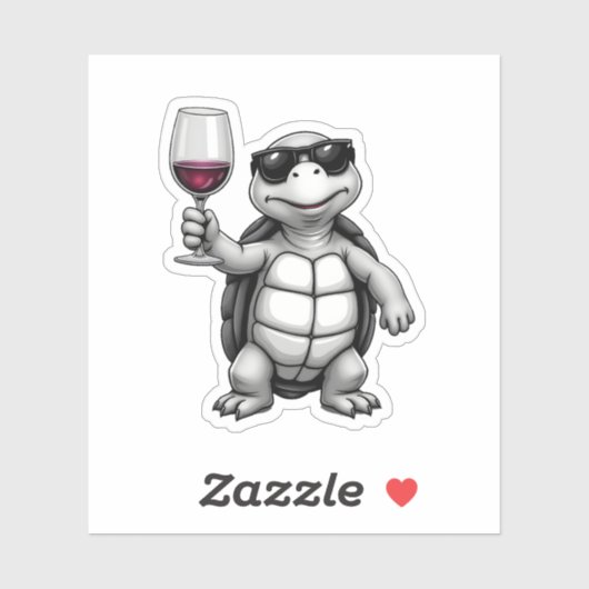 cool turtle drinking red wine art print_1 (1) シール (シート)