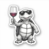 cool turtle drinking red wine art print_1 (1) シール (正面)
