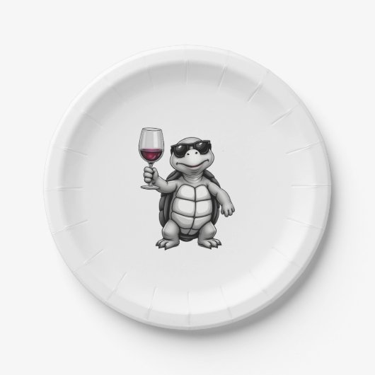 cool turtle drinking red wine art print_1 (1) ペーパープレート (正面)