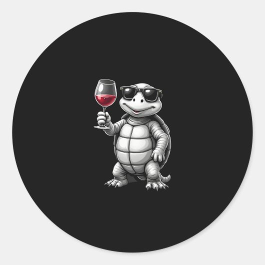 cool turtle drinking red wine art print_1 (1) ラウンドシール (正面)
