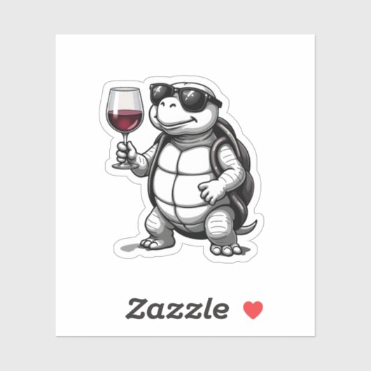 cool turtle drinking red wine art print_1 (2) シール (シート)
