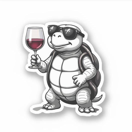 cool turtle drinking red wine art print_1 (2) シール (正面)