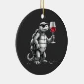 cool turtle drinking red wine art print_1 (2) セラミックオーナメント (右)