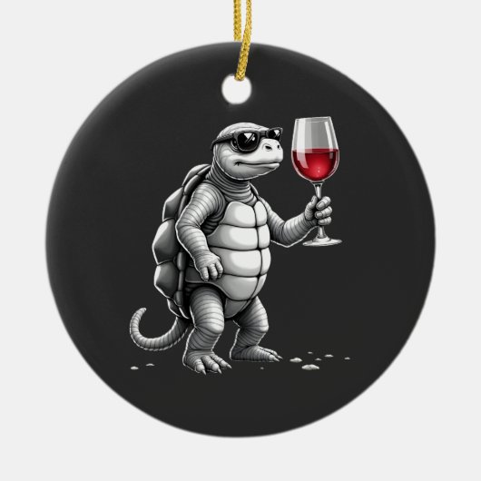 cool turtle drinking red wine art print_1 (2) セラミックオーナメント (正面)
