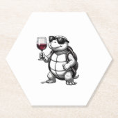 cool turtle drinking red wine art print_1 (2) ペーパーコースター (正面)