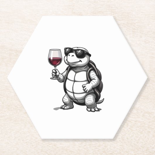 cool turtle drinking red wine art print_1 (2) ペーパーコースター (正面)