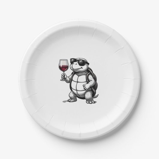 cool turtle drinking red wine art print_1 (2) ペーパープレート (正面)