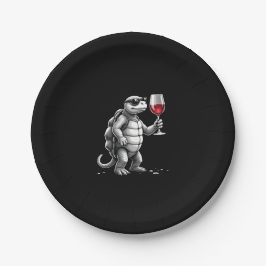 cool turtle drinking red wine art print_1 (2) ペーパープレート (正面)