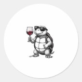 cool turtle drinking red wine art print_1 (2) ラウンドシール (正面)