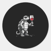 cool turtle drinking red wine art print_1 (2) ラウンドシール (正面)