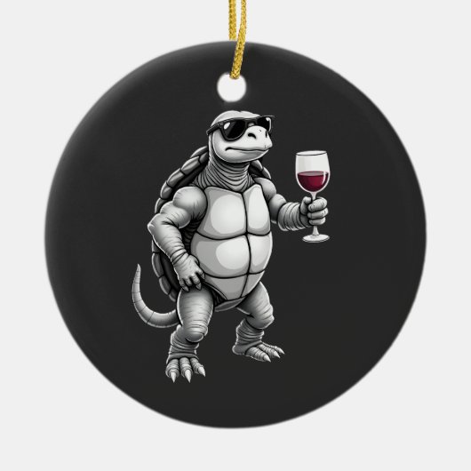 cool turtle drinking red wine art print_1 (3) セラミックオーナメント (正面)