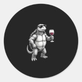 cool turtle drinking red wine art print_1 (3) ラウンドシール (正面)