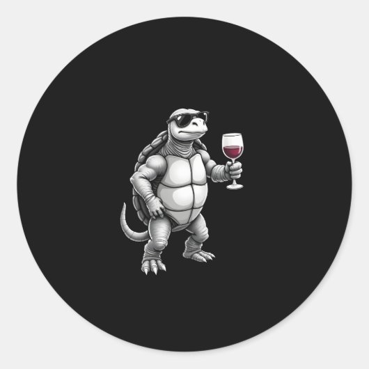 cool turtle drinking red wine art print_1 (3) ラウンドシール (正面)