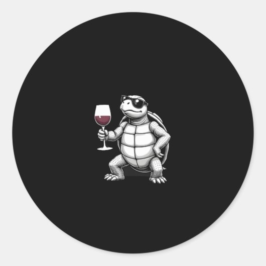 cool turtle drinking red wine art print_1 (4) ラウンドシール (正面)
