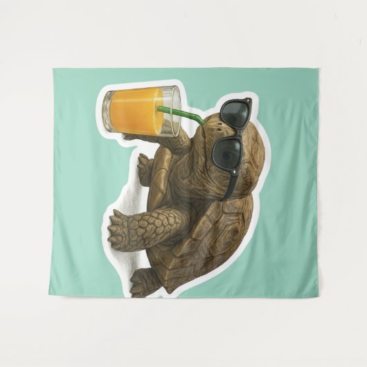 Cool Turtle Sipping Juice Sticker タペストリー (正面(横))
