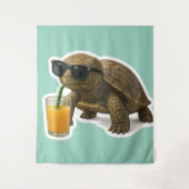 Cool Turtle Sipping Juice Sticker タペストリー (正面)