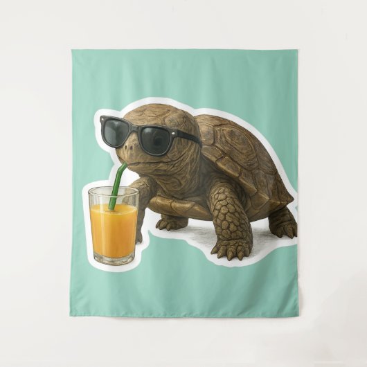 Cool Turtle Sipping Juice Sticker タペストリー (正面)