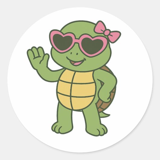 Cool turtle with sunglasses ラウンドシール (正面)