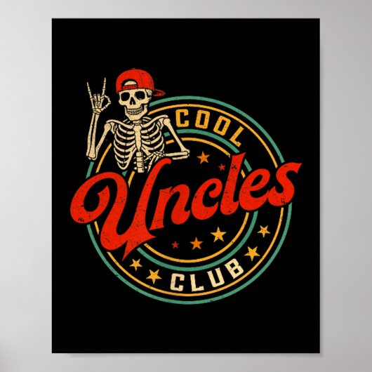 Cool Uncles Club Shirt Retro Funny Skeleton New Un ポスター (正面)