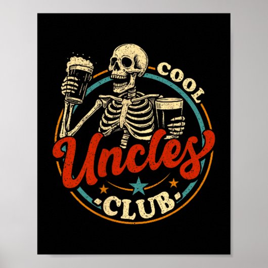 Cool Uncles Club Shirt Uncle Skeleton Men Fathers ポスター (正面)