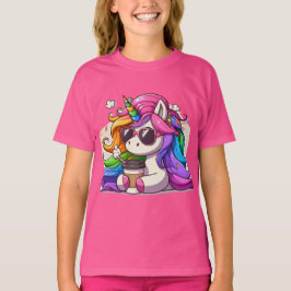 Cool Unicorn with Sunglasses and Coffee Tシャツ