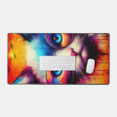 Cool Vibrant Illustrated Cat Desk Mat デスクマット (キーボード&マウス)